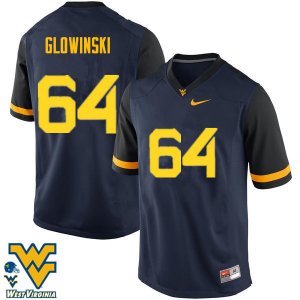 Men's West Virginia Mountaineers NCAA #64 Mark Glowinski Navy Authentic Nike Stitched College Football Jersey YY15W60MR
